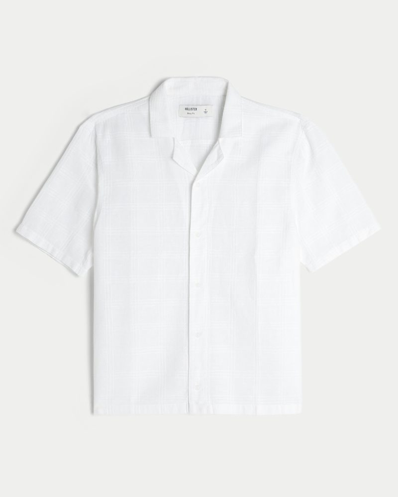 Boxy Linen-Blend Short-Sleeve Textured Shirt