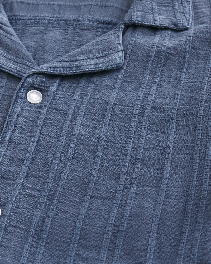 Boxy Linen-Blend Short-Sleeve Textured Shirt