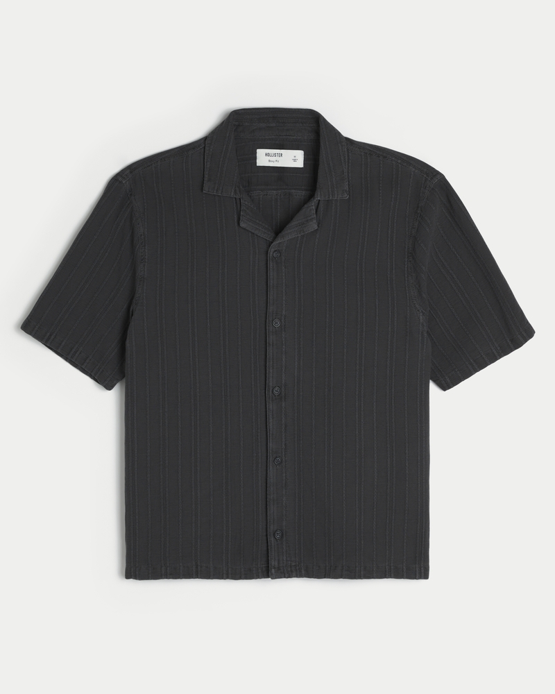 Boxy Linen-Blend Short-Sleeve Textured Shirt