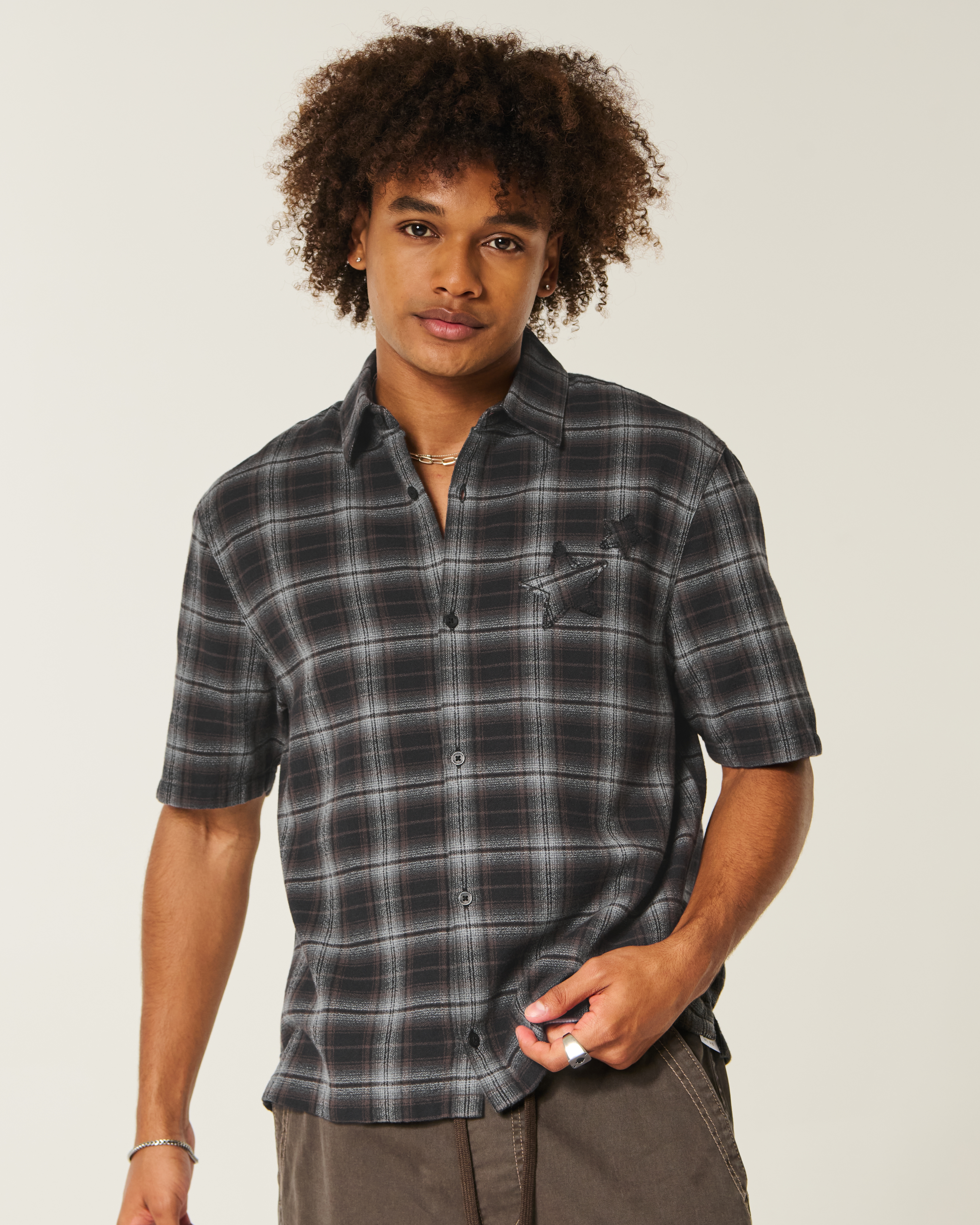 Boxy Short-Sleeve Star Applique Shirt