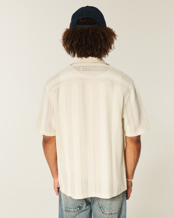 Boxy Crochet-Style Short-Sleeve Shirt, Cream view 2