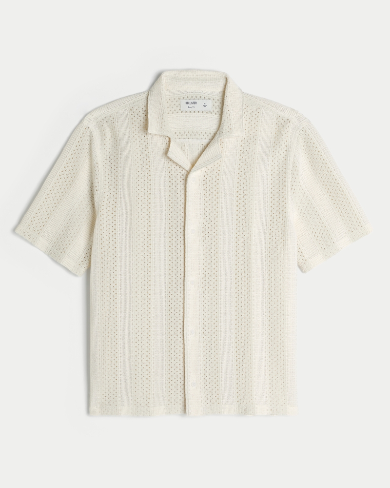 Boxy Crochet-Style Short-Sleeve Shirt