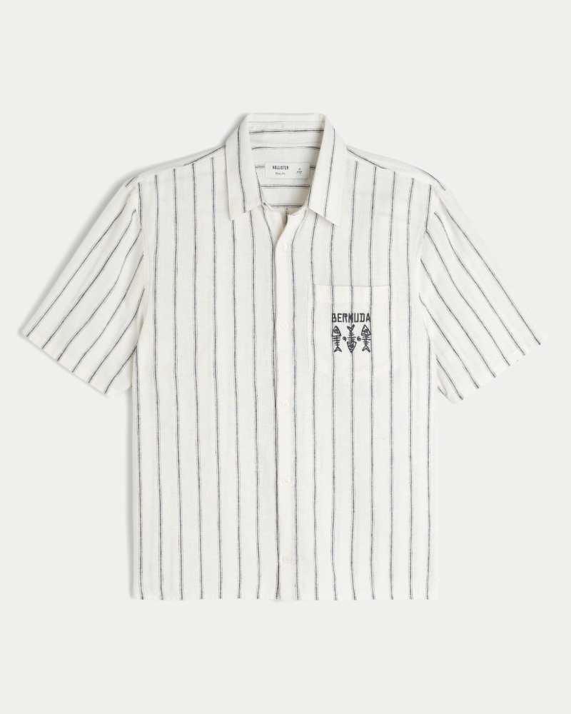 Boxy Linen-Blend Short-Sleeve Key West Graphic Shirt