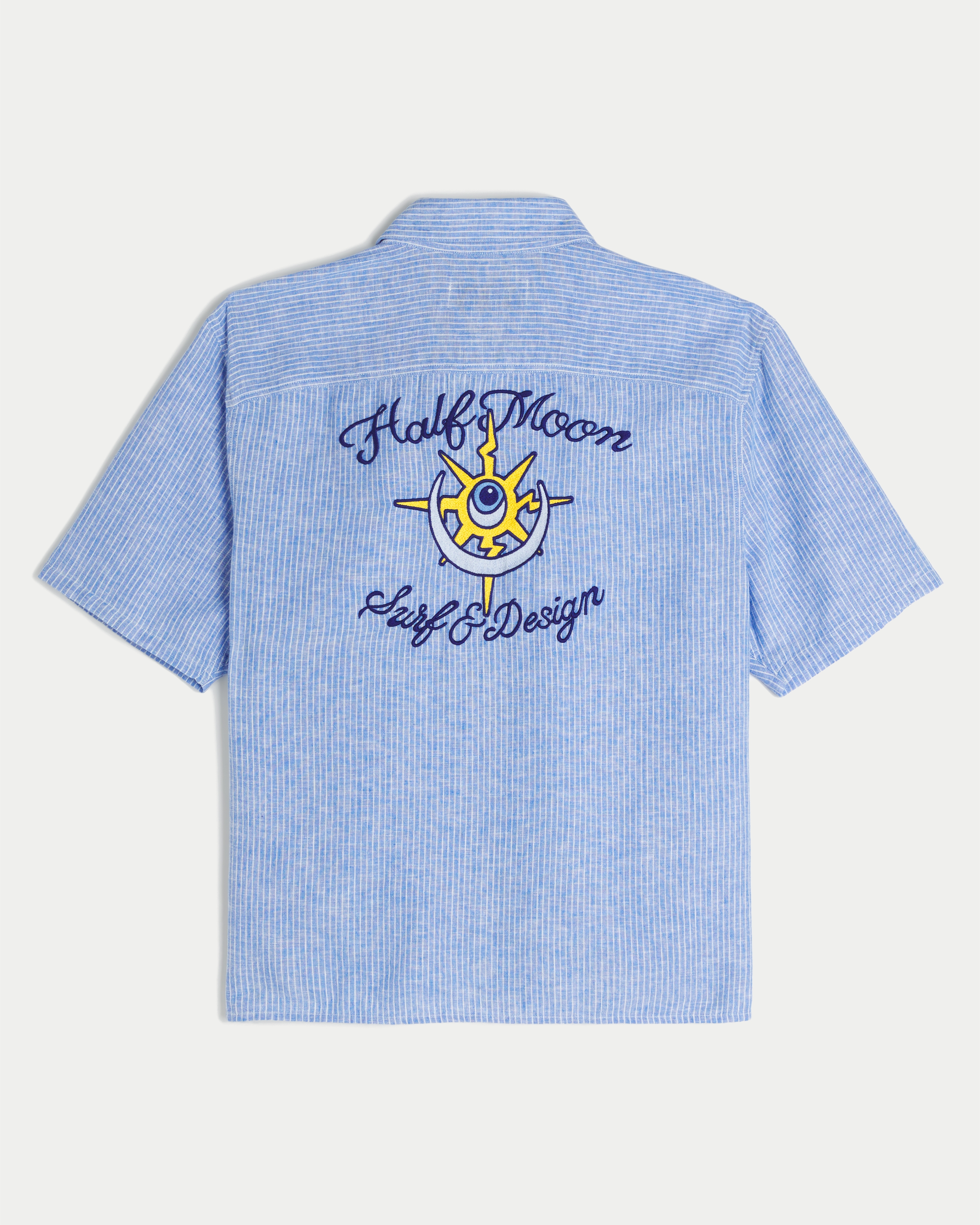 Boxy Linen-Blend Short-Sleeve Half Moon Graphic Shirt