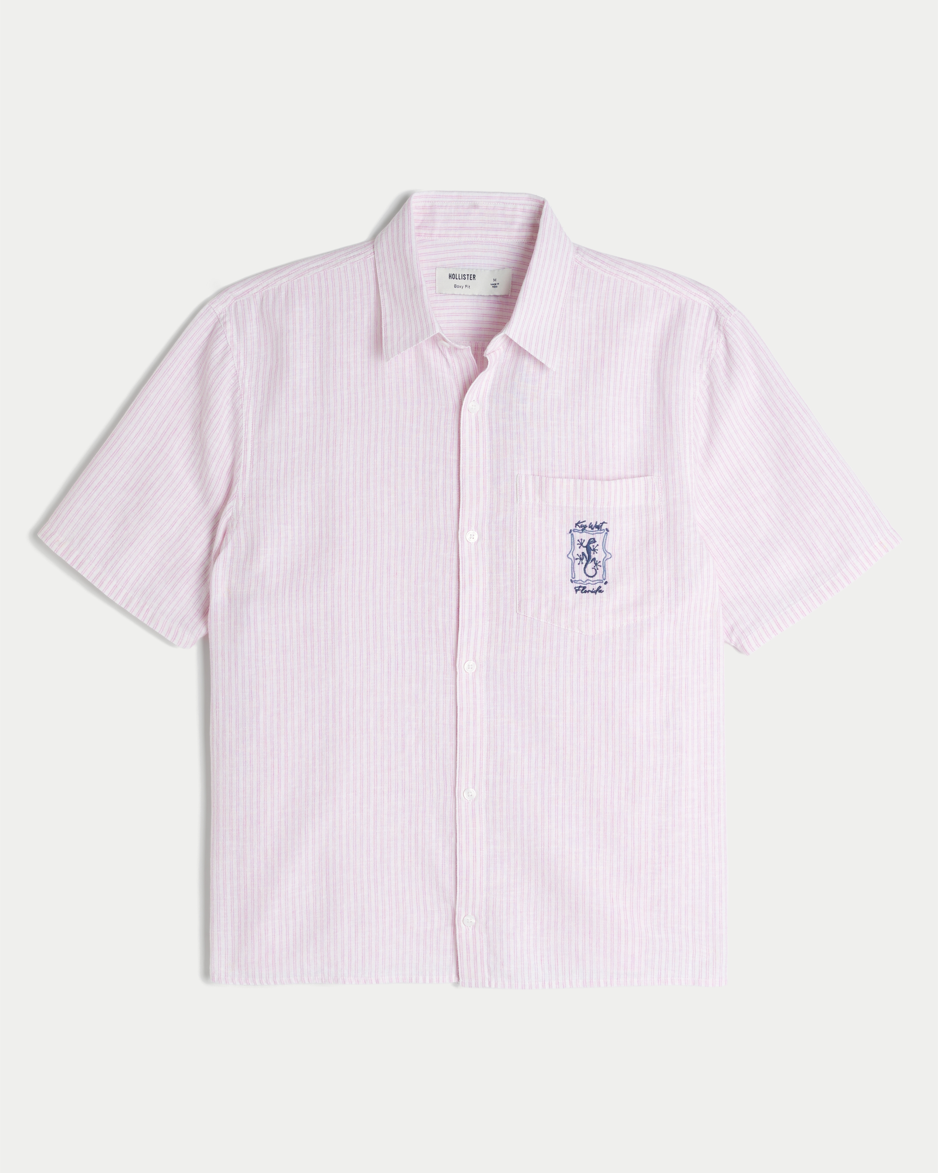 Boxy Linen-Blend Short-Sleeve Key West Graphic Shirt