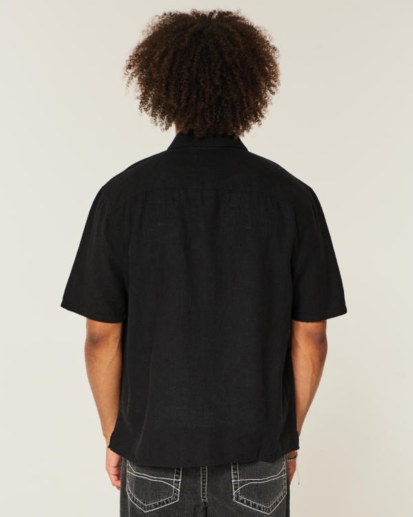 Boxy Linen-Blend Short-Sleeve San Diego Graphic Shirt, Black view 2
