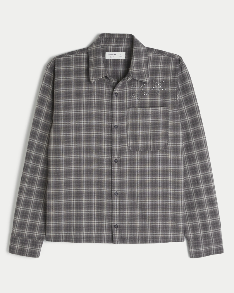 Boxy Embellished Flannel Shirt