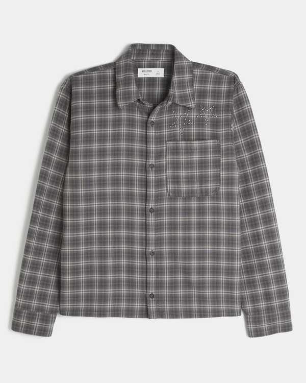 Boxy Embellished Flannel Shirt