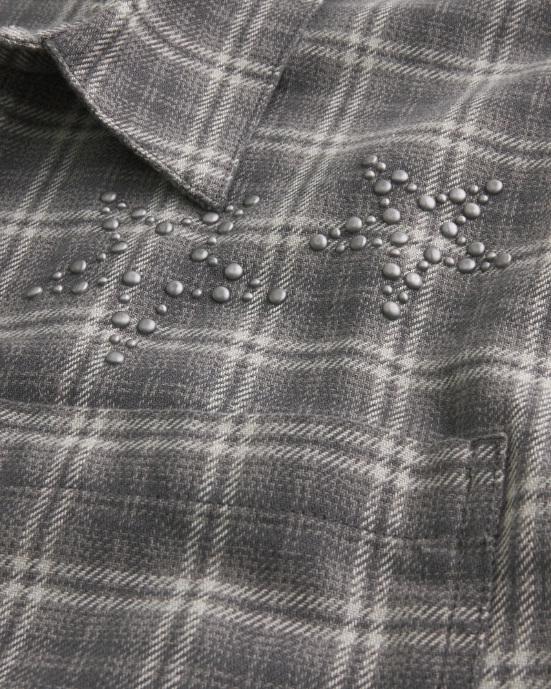 Boxy Embellished Flannel Shirt