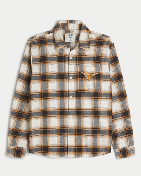 University of Texas Graphic Flannel Shirt, Brown Plaid view 1