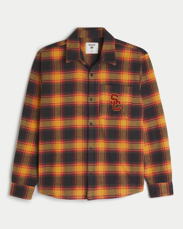 USC Graphic Flannel Shirt, Gold And Black Plaid view 1