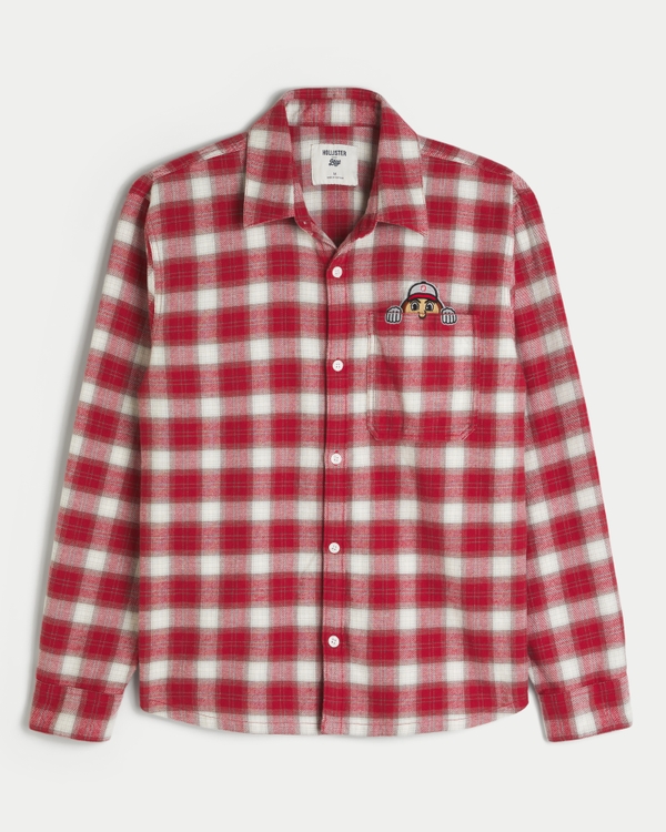 Ohio State University Graphic Flannel Shirt, Red Plaid view 1