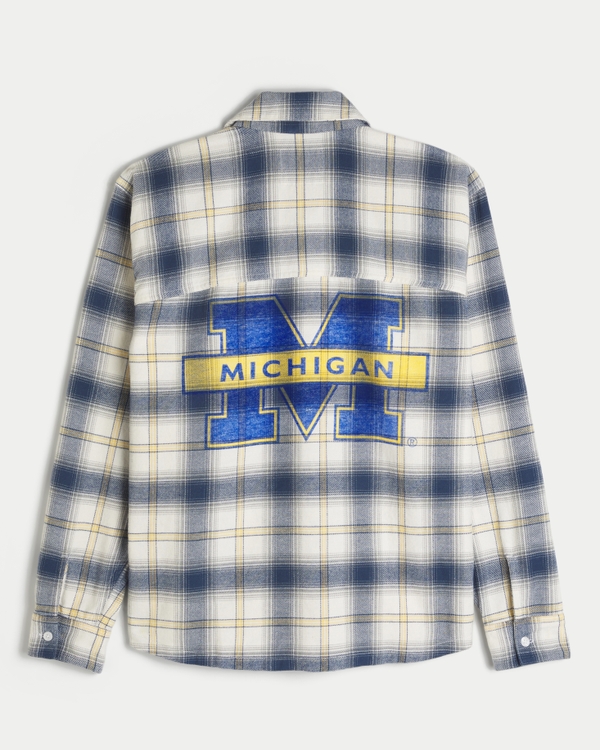 University of Michigan Graphic Flannel Shirt, Navy Plaid view 1