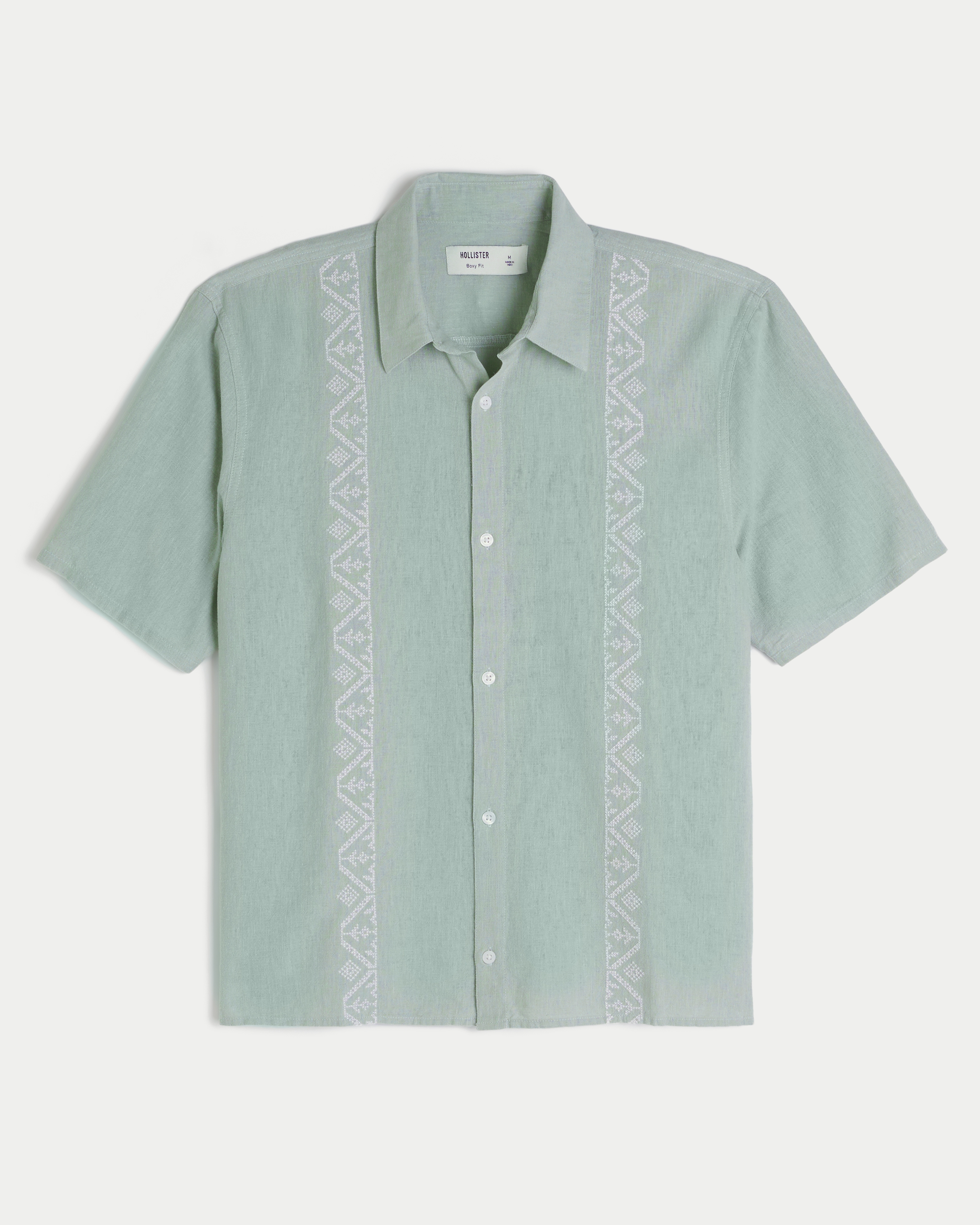 Boxy Short-Sleeve Embroidered Shirt