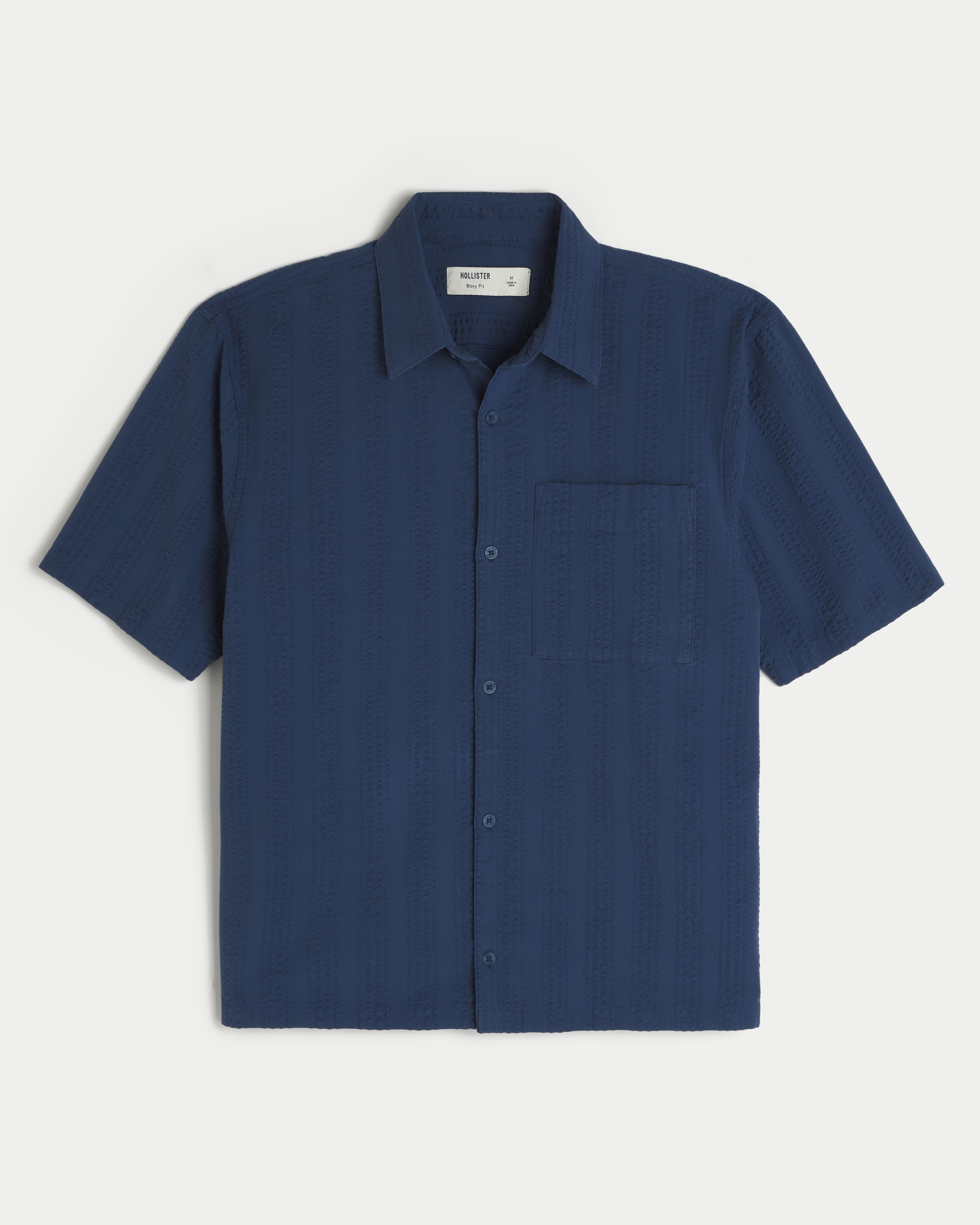 Boxy Short-Sleeve Seersucker Shirt