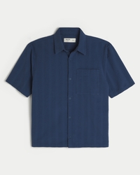 Boxy Short-Sleeve Seersucker Shirt