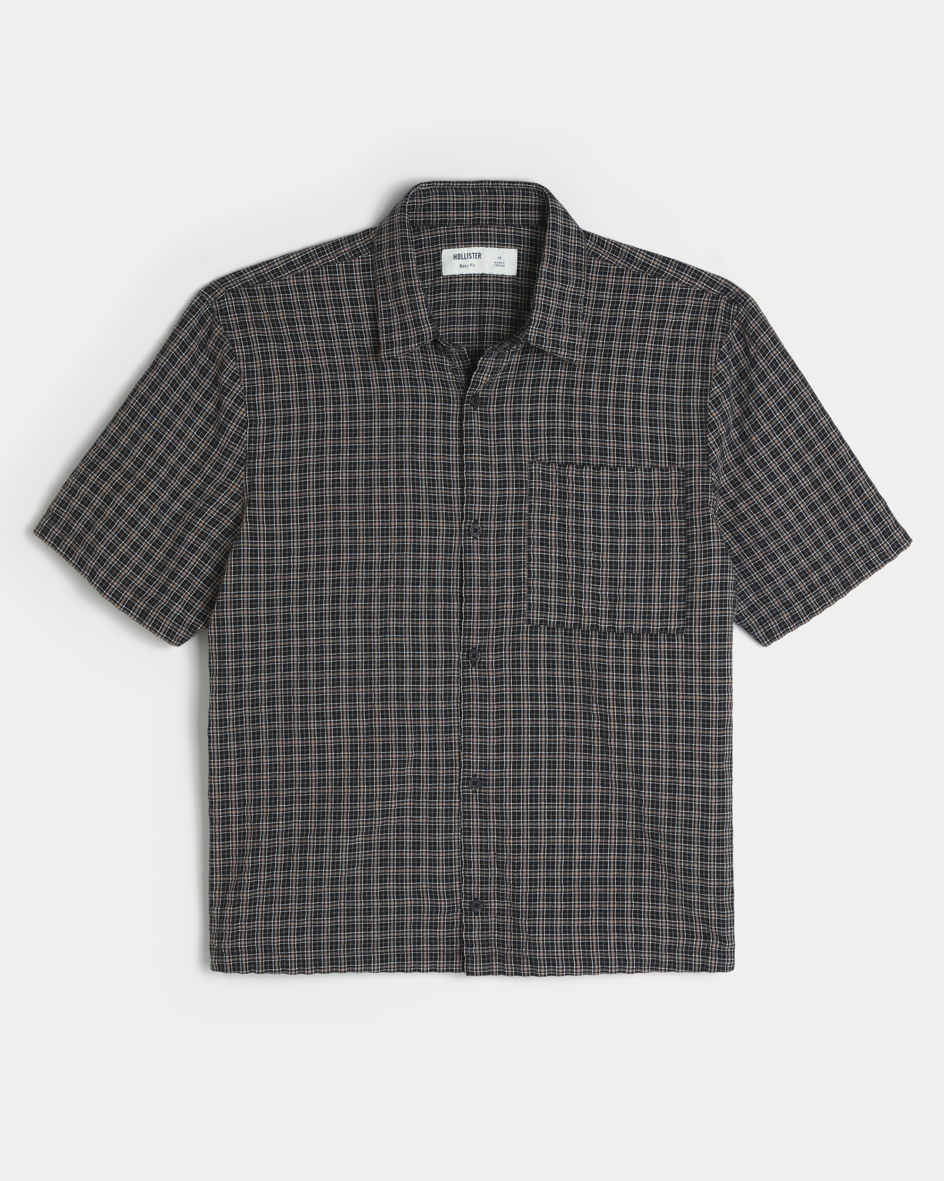 Boxy Short-Sleeve Seersucker Shirt
