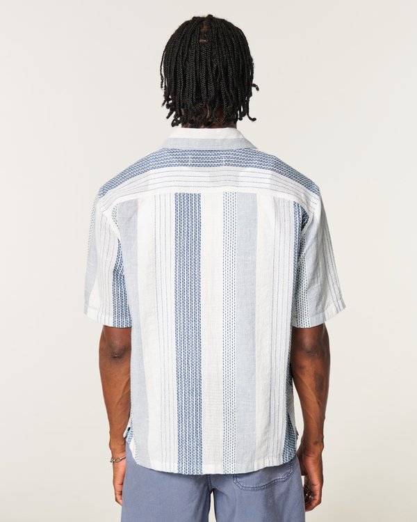 Boxy Short-Sleeve Textural Stripe Shirt
