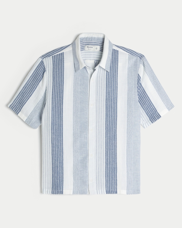 Boxy Short-Sleeve Textural Stripe Shirt