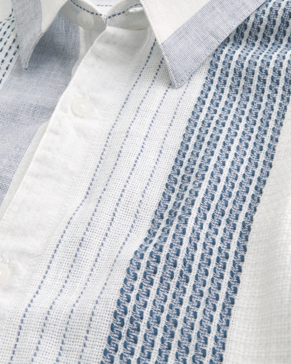 Boxy Short-Sleeve Textural Stripe Shirt