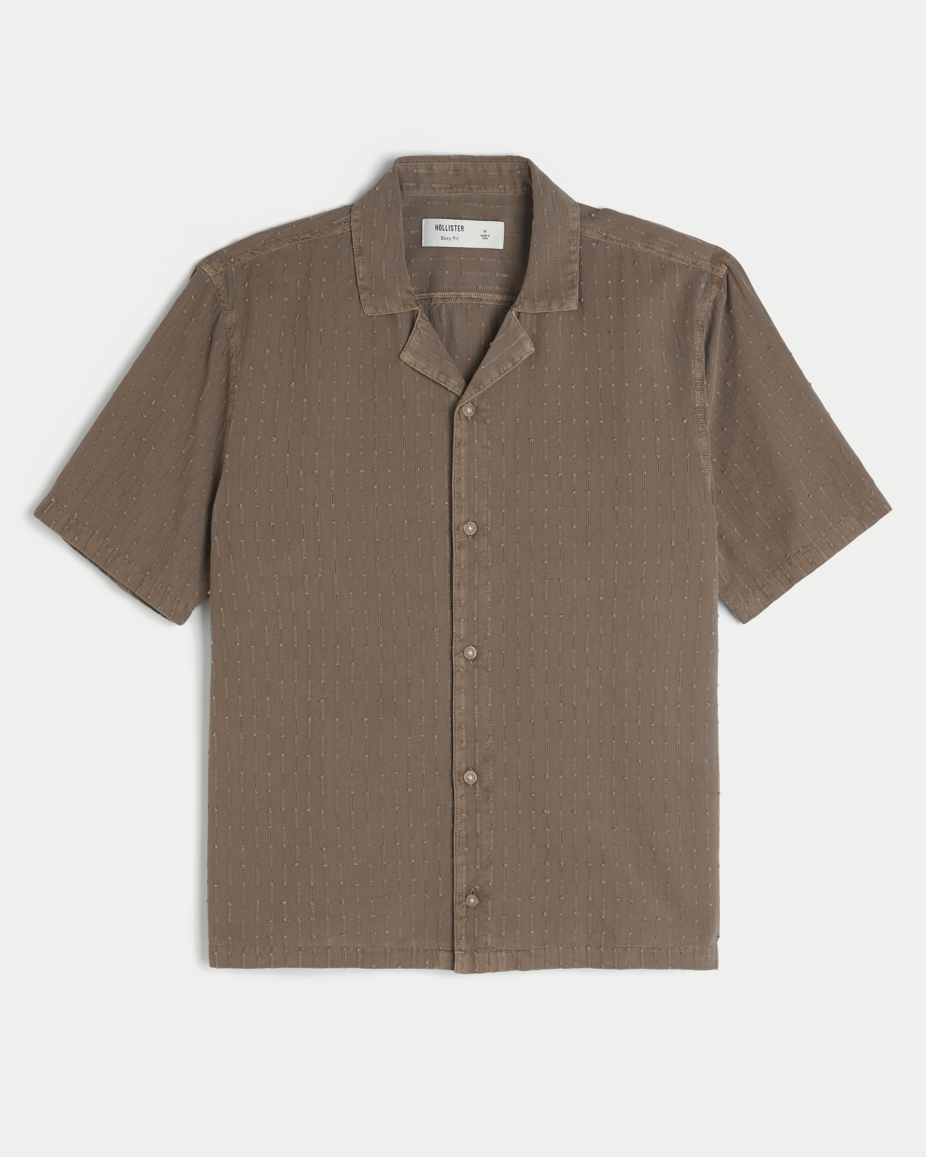 Boxy Short-Sleeve Textural Pattern Shirt