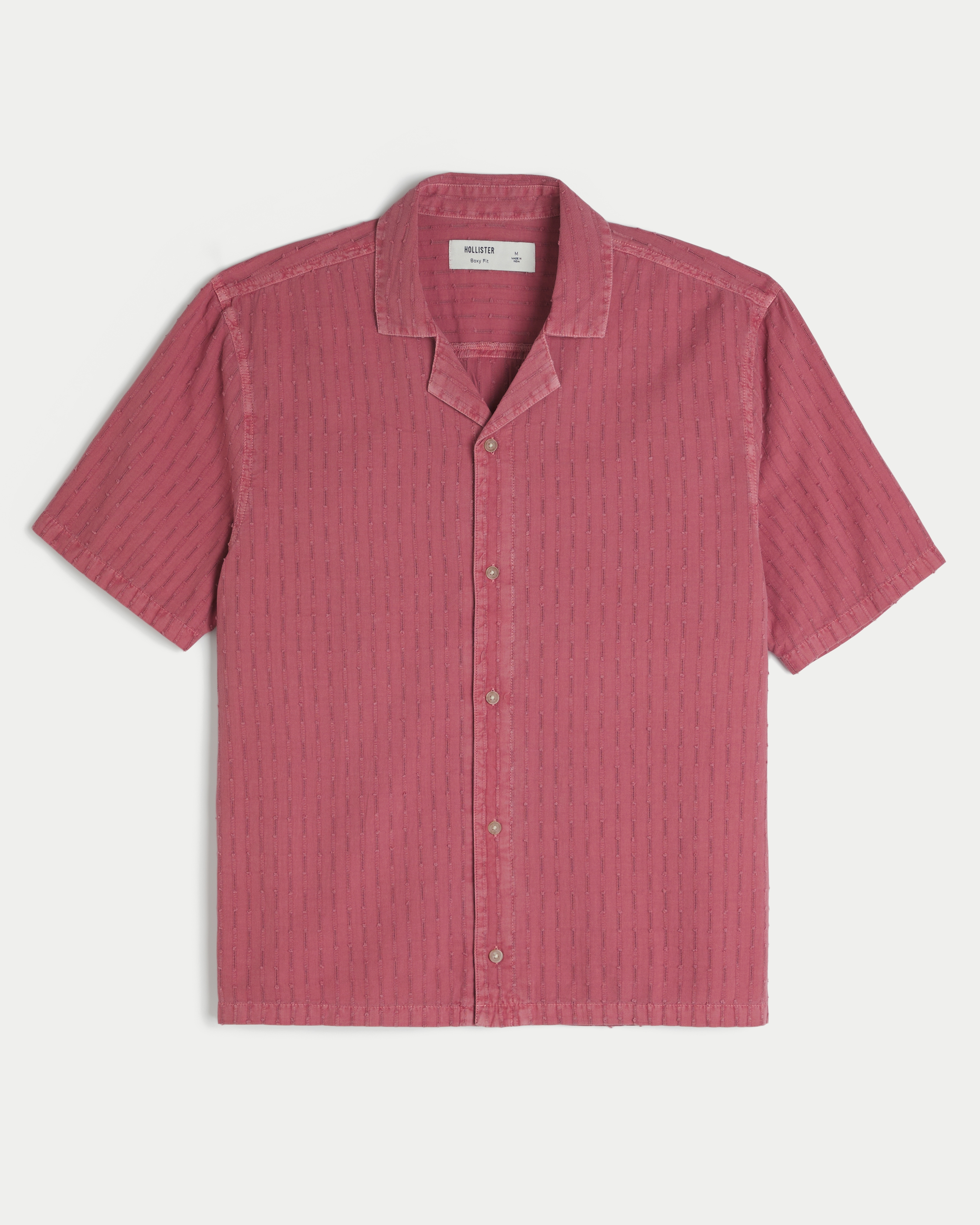 Boxy Short-Sleeve Textural Pattern Shirt