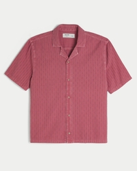 Boxy Short-Sleeve Textural Pattern Shirt