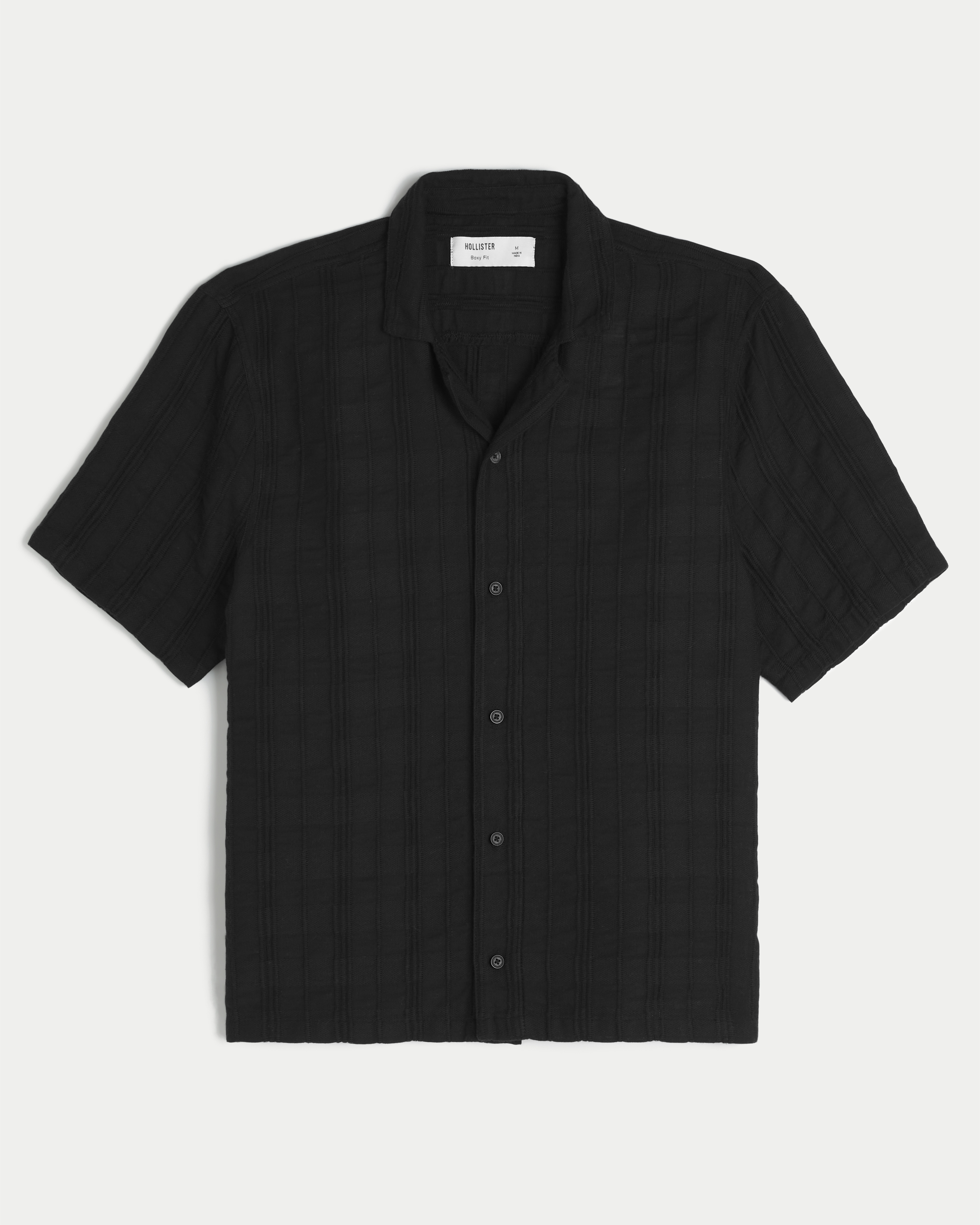 Boxy Short-Sleeve Textural Pattern Shirt