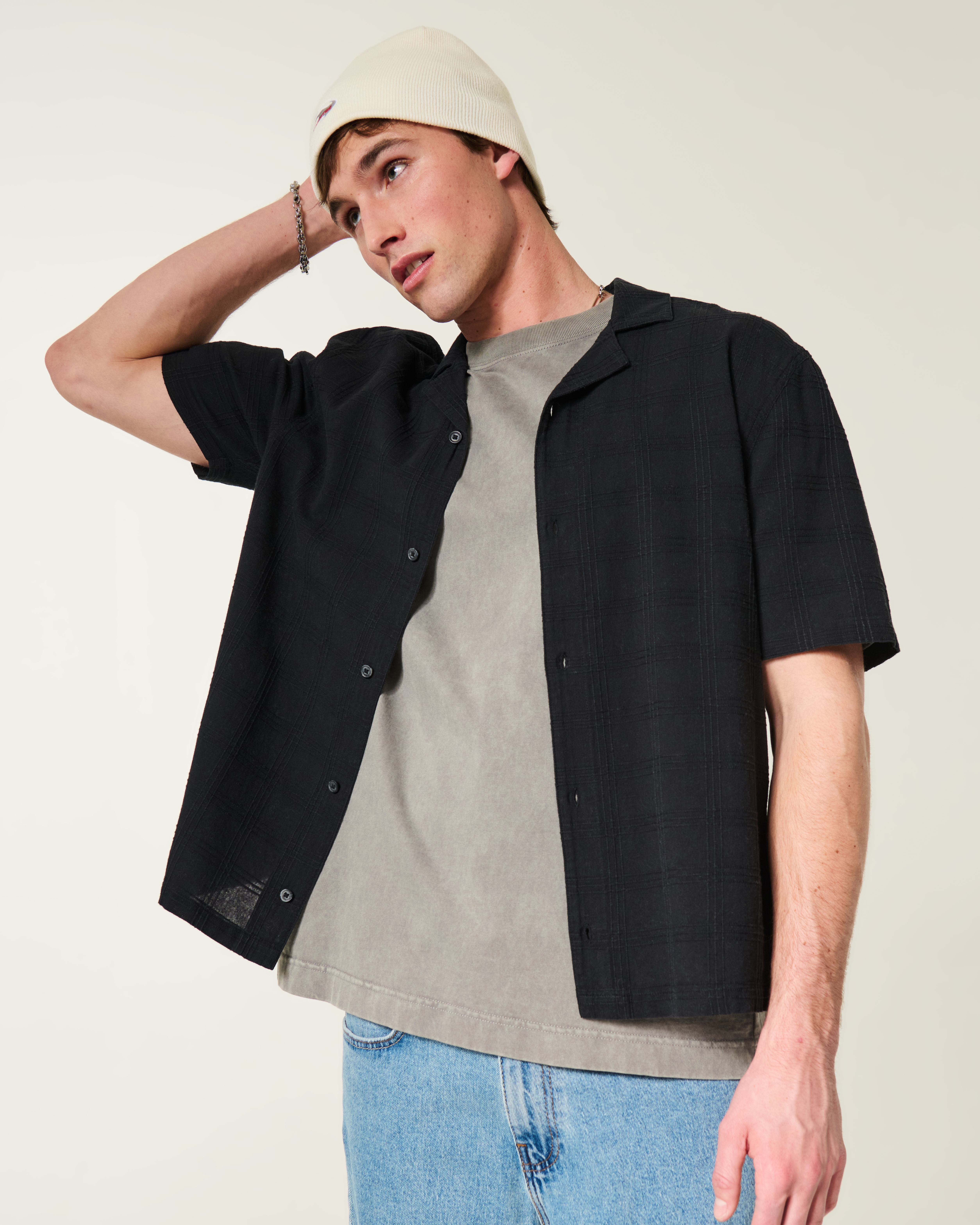 Boxy Textural Short-Sleeve Shirt
