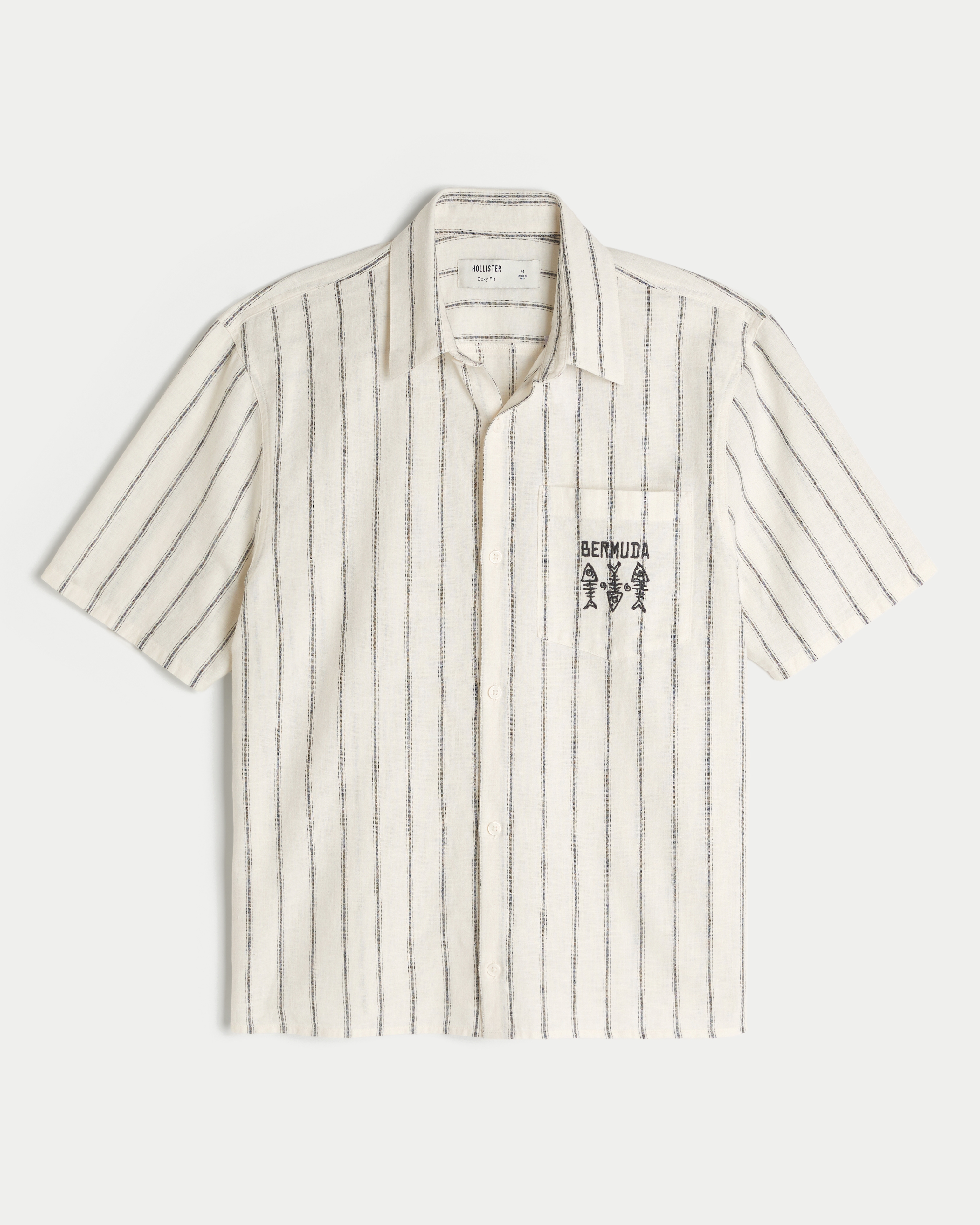 Boxy Short-Sleeve Linen-Blend Bermuda Graphic Shirt