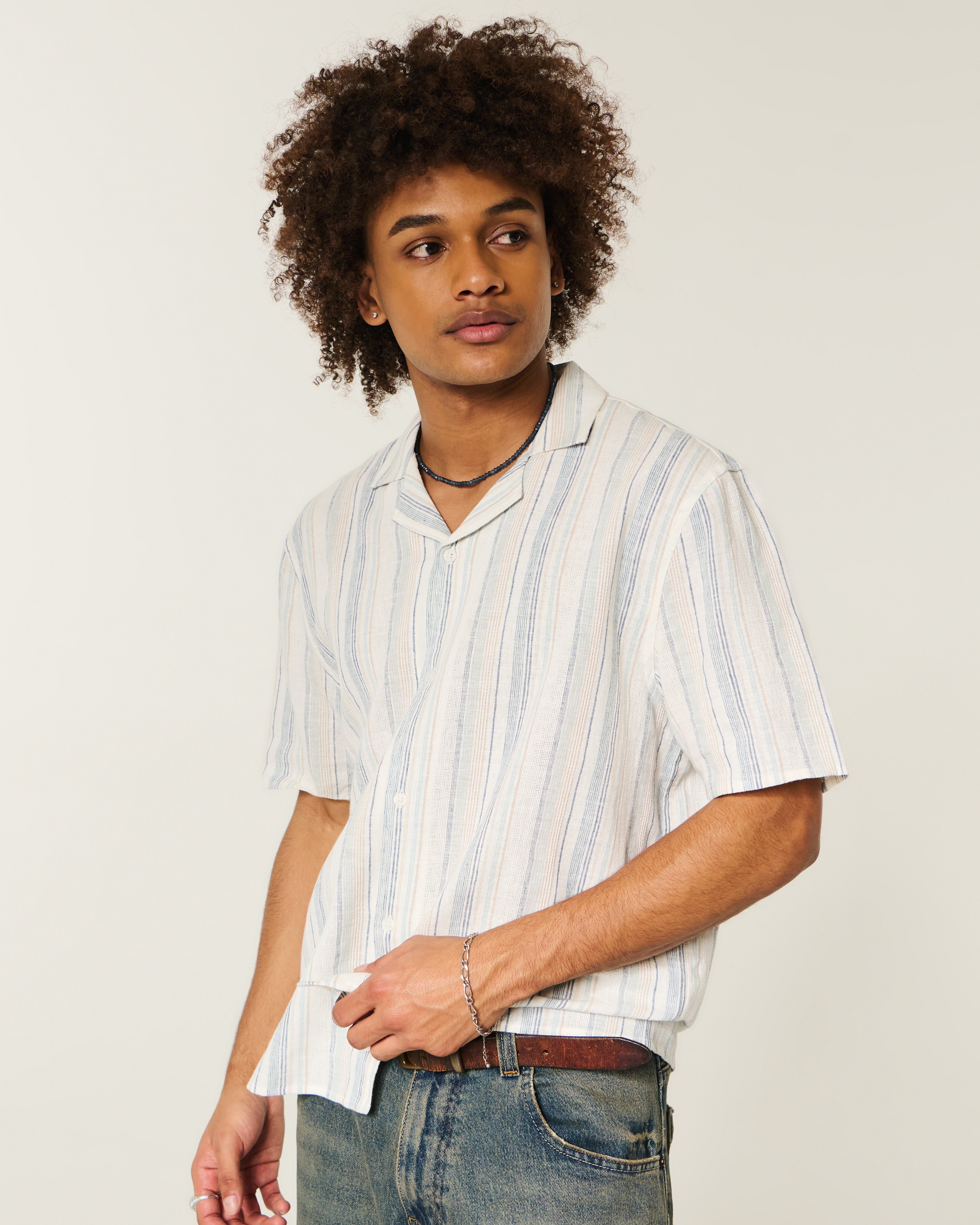 Boxy Short-Sleeve Linen-Blend Shirt