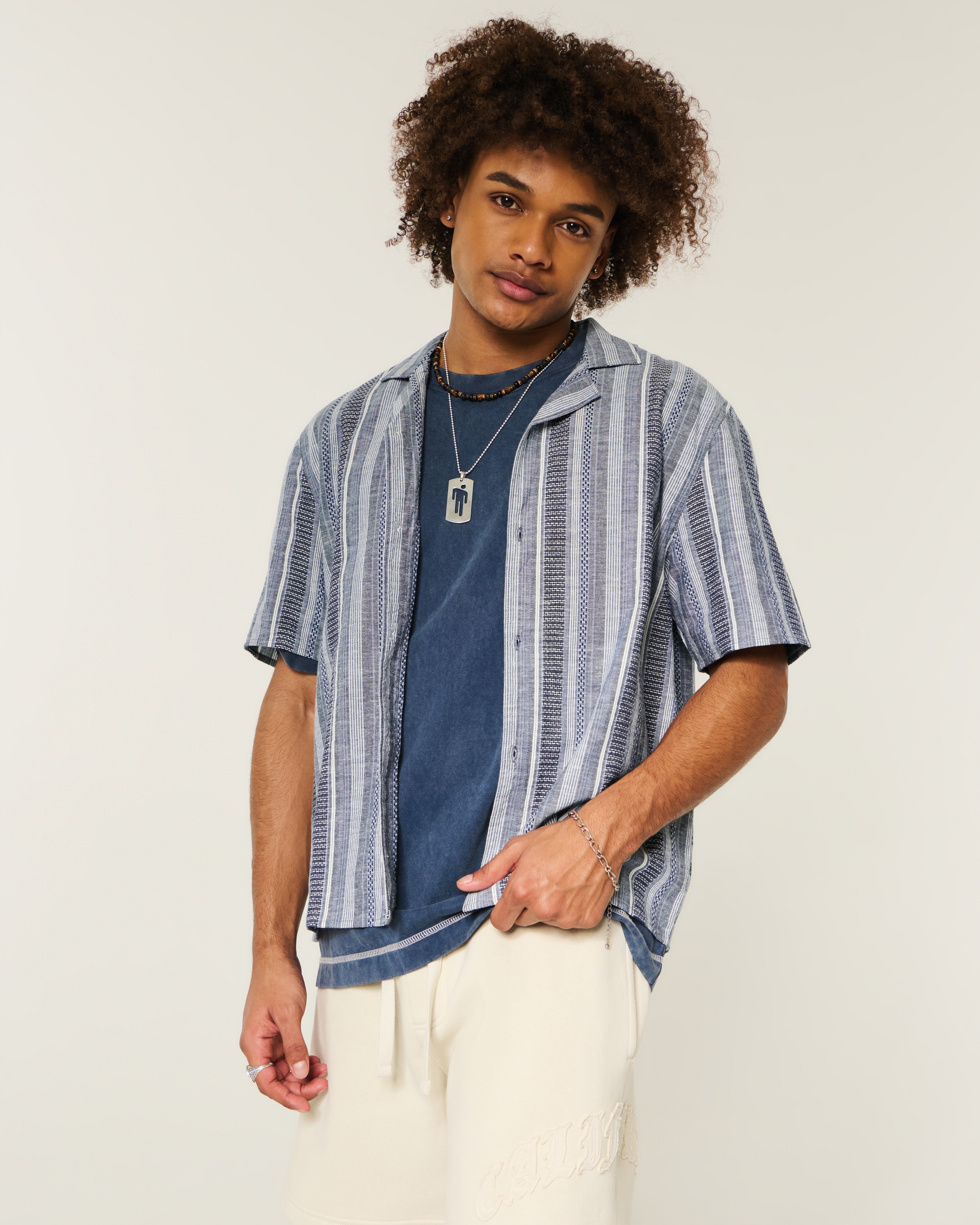 Boxy Short-Sleeve Textural Shirt