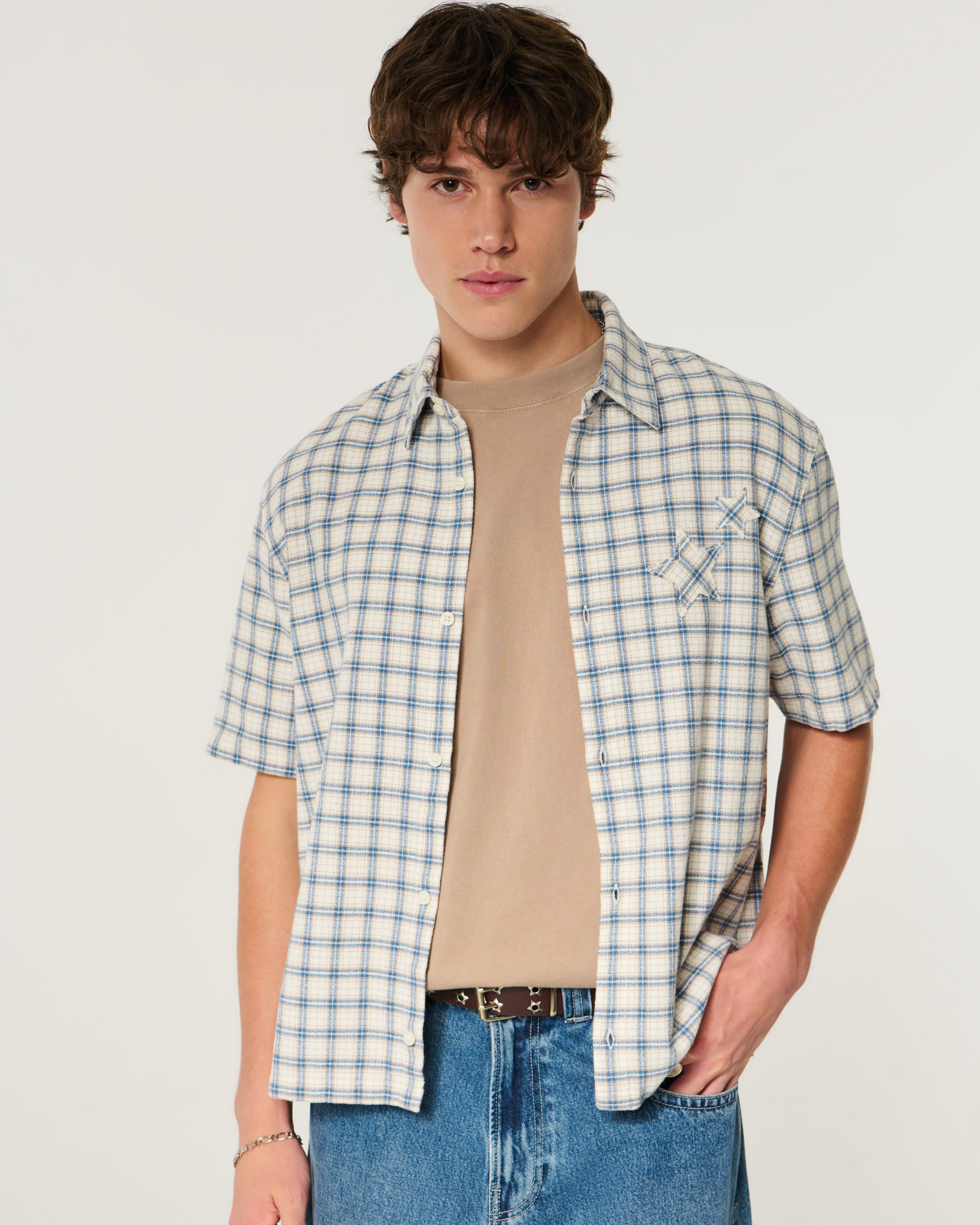 Boxy Star Applique Check Pattern Shirt