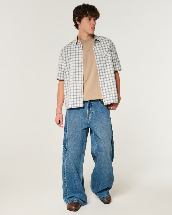 Boxy Star Applique Check Pattern Shirt, Cream Plaid view 2