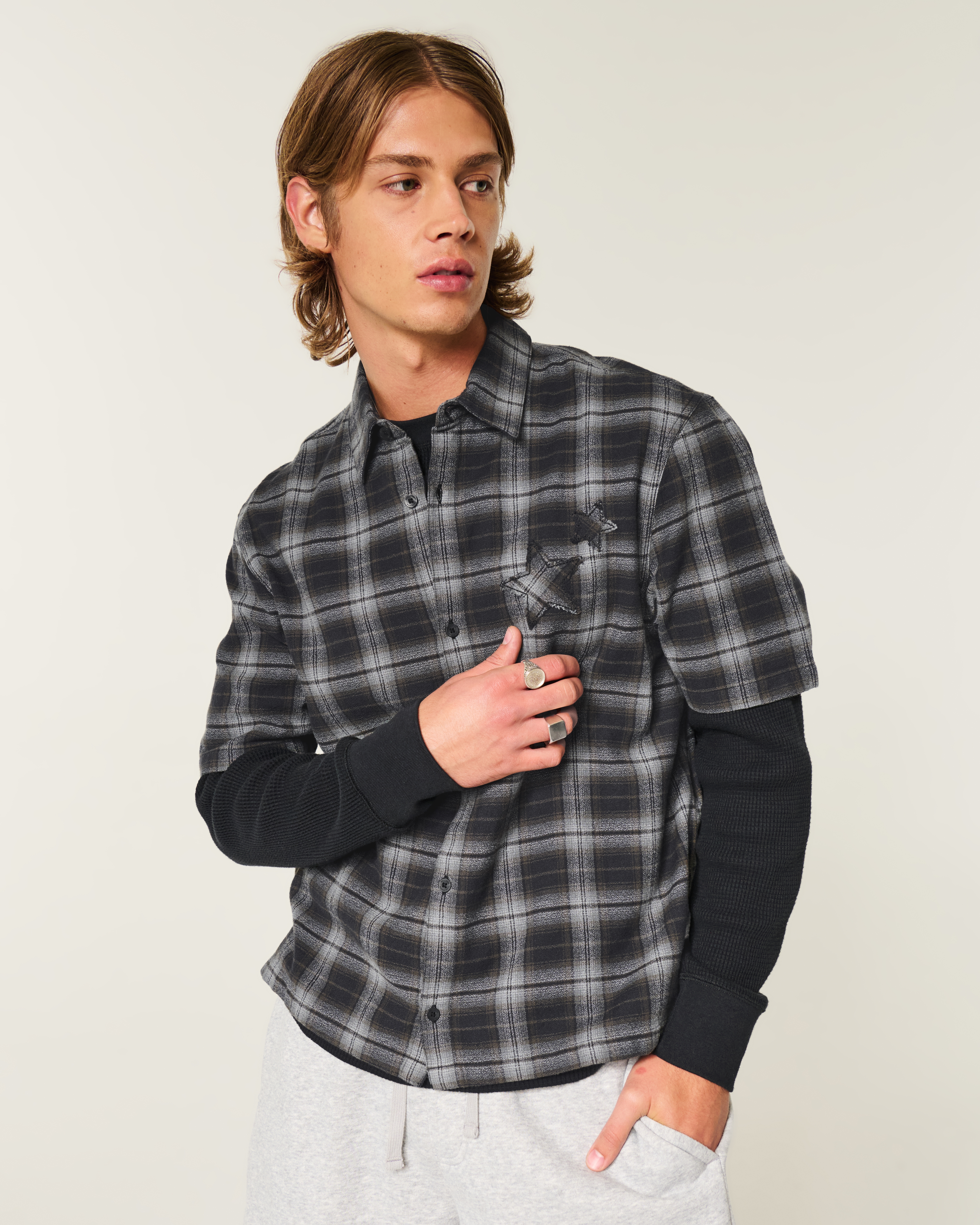 Boxy Star Applique Check Pattern Shirt