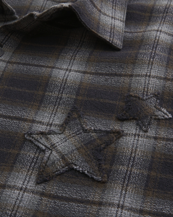Men's Boxy Star Applique Check Pattern Shirt | Men's Clearance