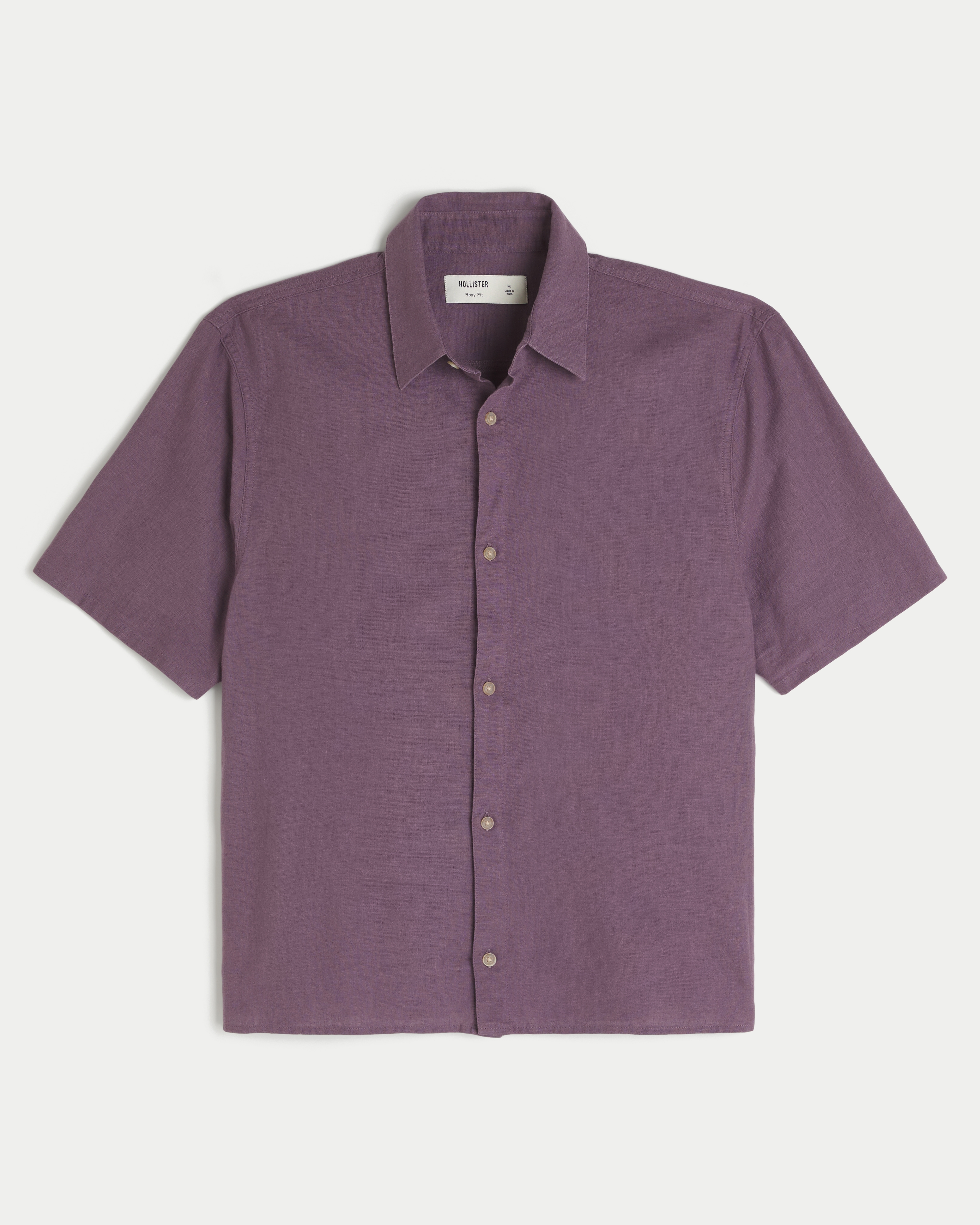Boxy Short-Sleeve Linen-Blend Shirt