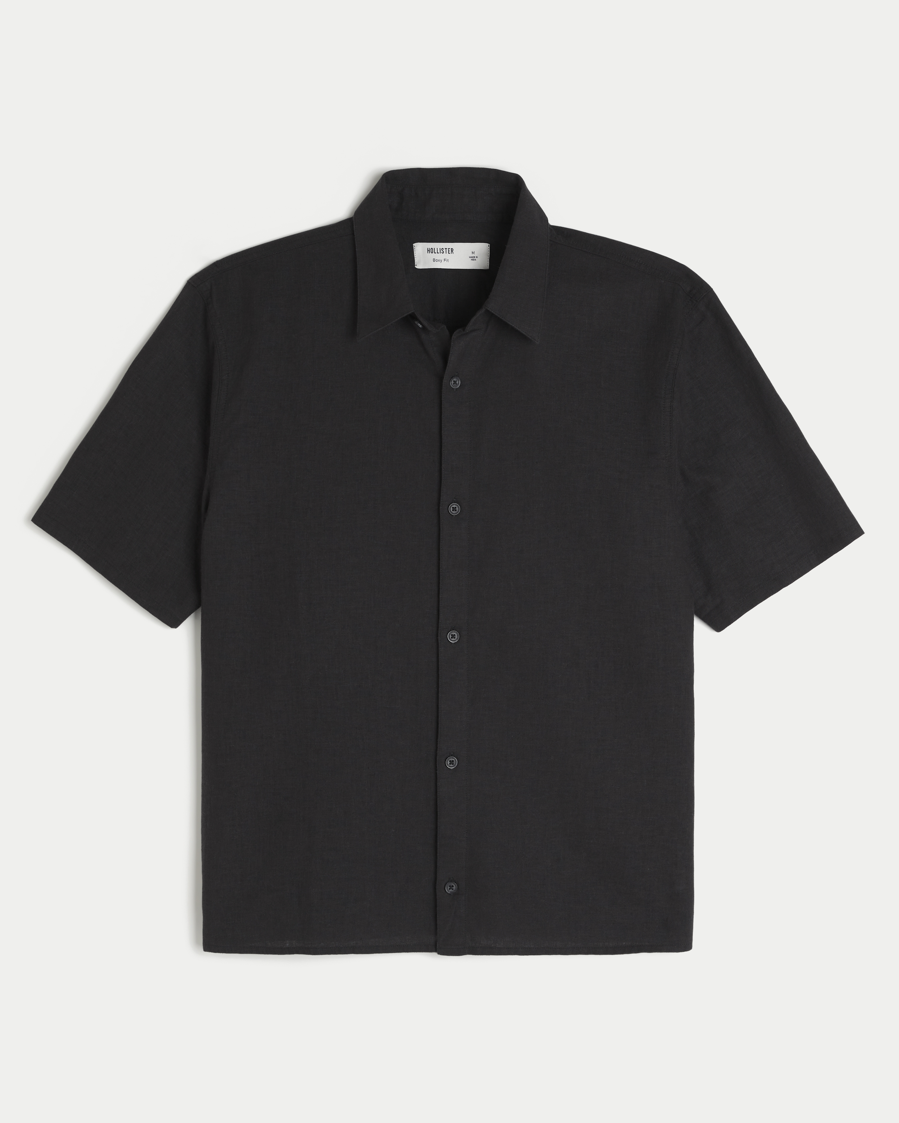 Boxy Short-Sleeve Linen-Blend Shirt