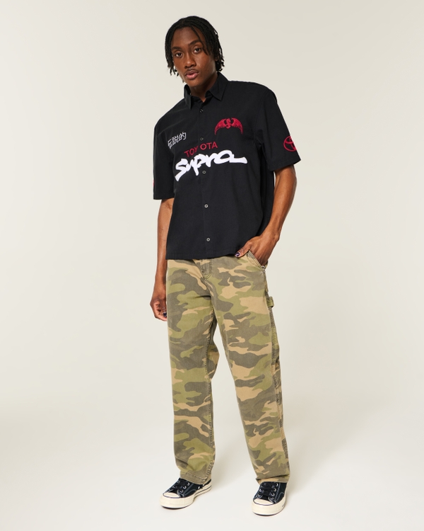 Boxy Toyota Supra Graphic Mechanic Shirt, Black view 2