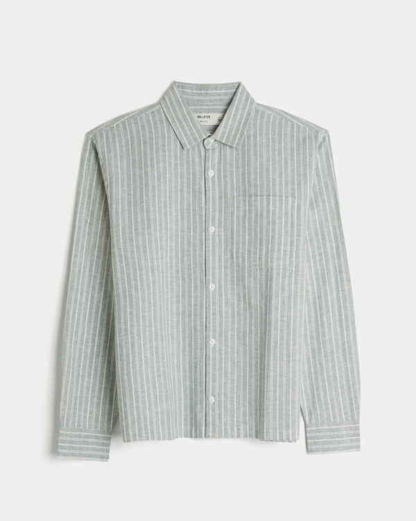 Long-Sleeve Linen-Blend Shirt, Sage view 1