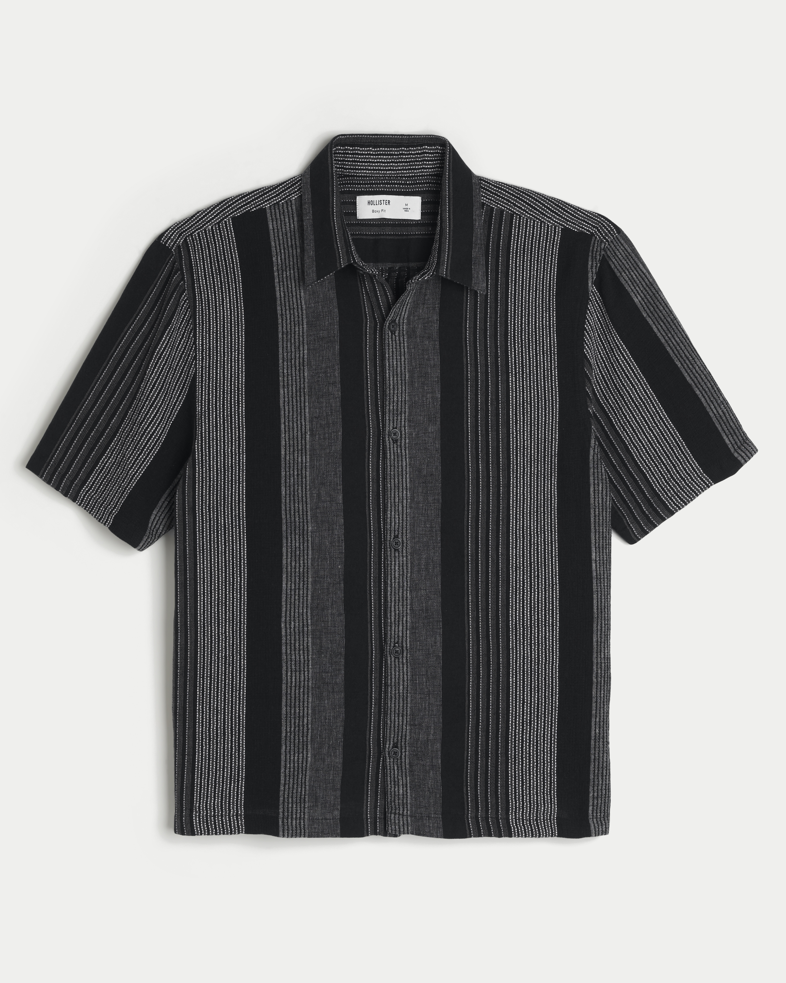 Boxy Short-Sleeve Textural Stripe Shirt