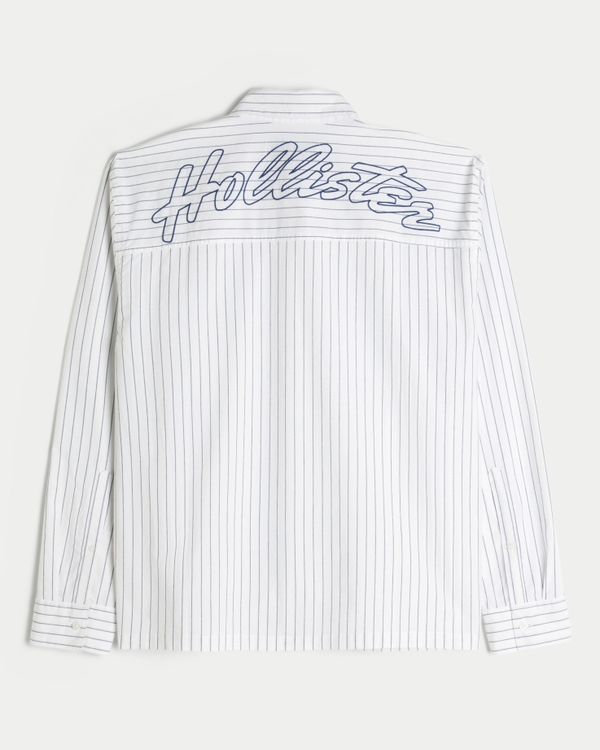 Boxy Poplin Logo Graphic Shirt, White Stripe view 1