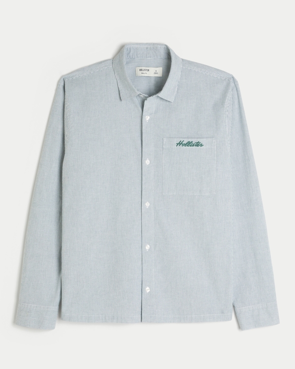 Boxy Poplin Logo Graphic Shirt, Green Stripe view 1