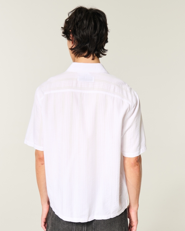 Boxy Short-Sleeve Seersucker Shirt, White view 2