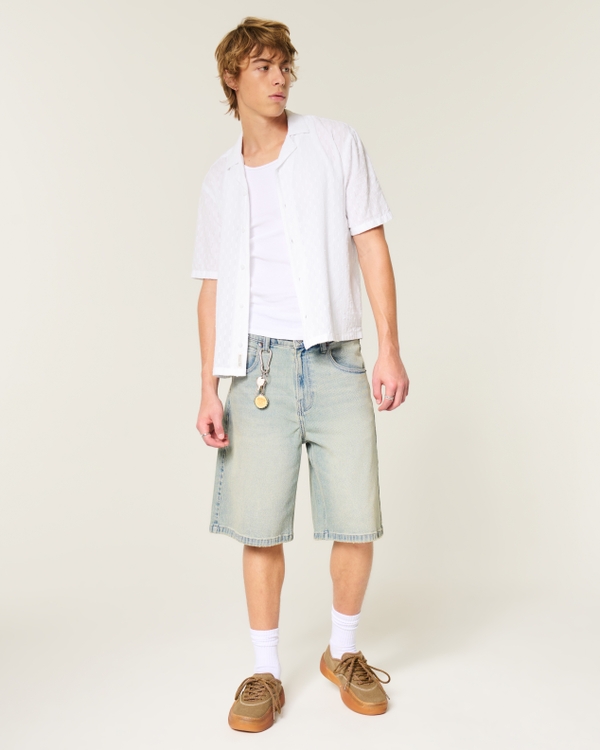 Boxy Short-Sleeve Textural Cotton Shirt, White view 2