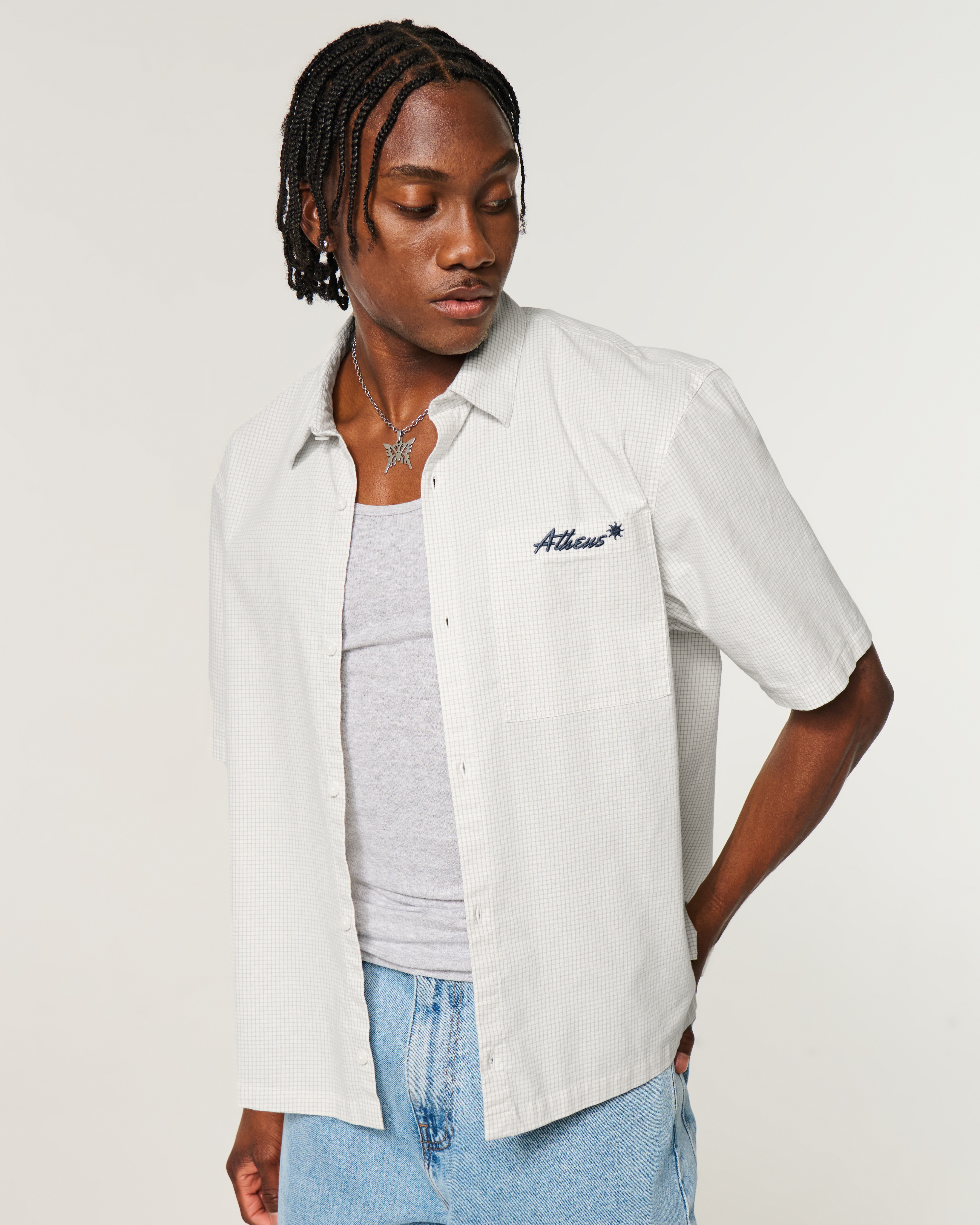 Boxy Athens Graphic Button-Through Shirt