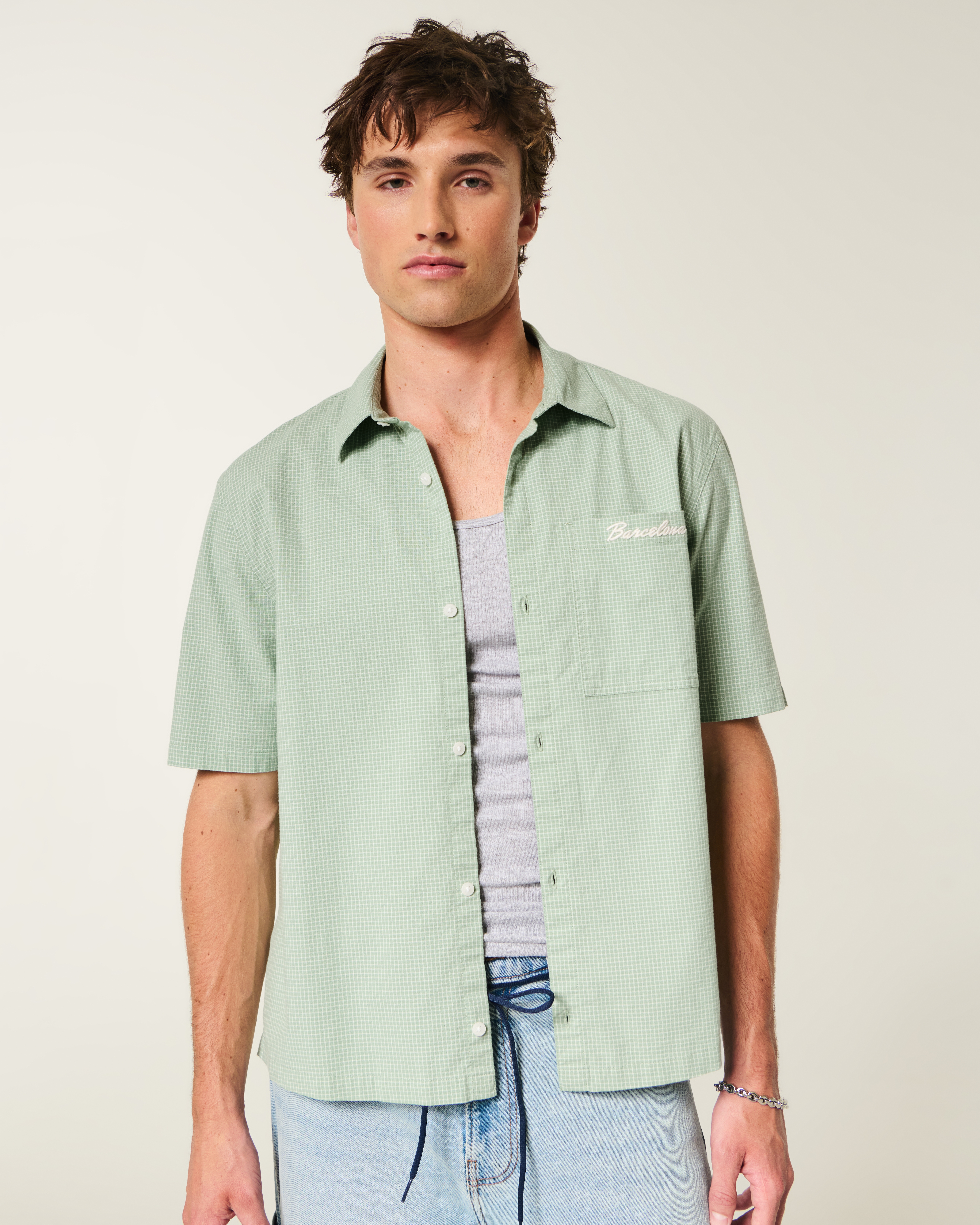 Boxy Barcelona Graphic Button-Through Shirt