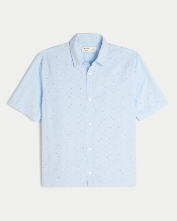 Men's Boxy Short-Sleeve Eyelet Button-Through Shirt | Men's Cotton  Collection | HollisterCo.com