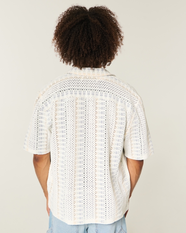 Boxy Short-Sleeve Crochet-Style Shirt, White view 2