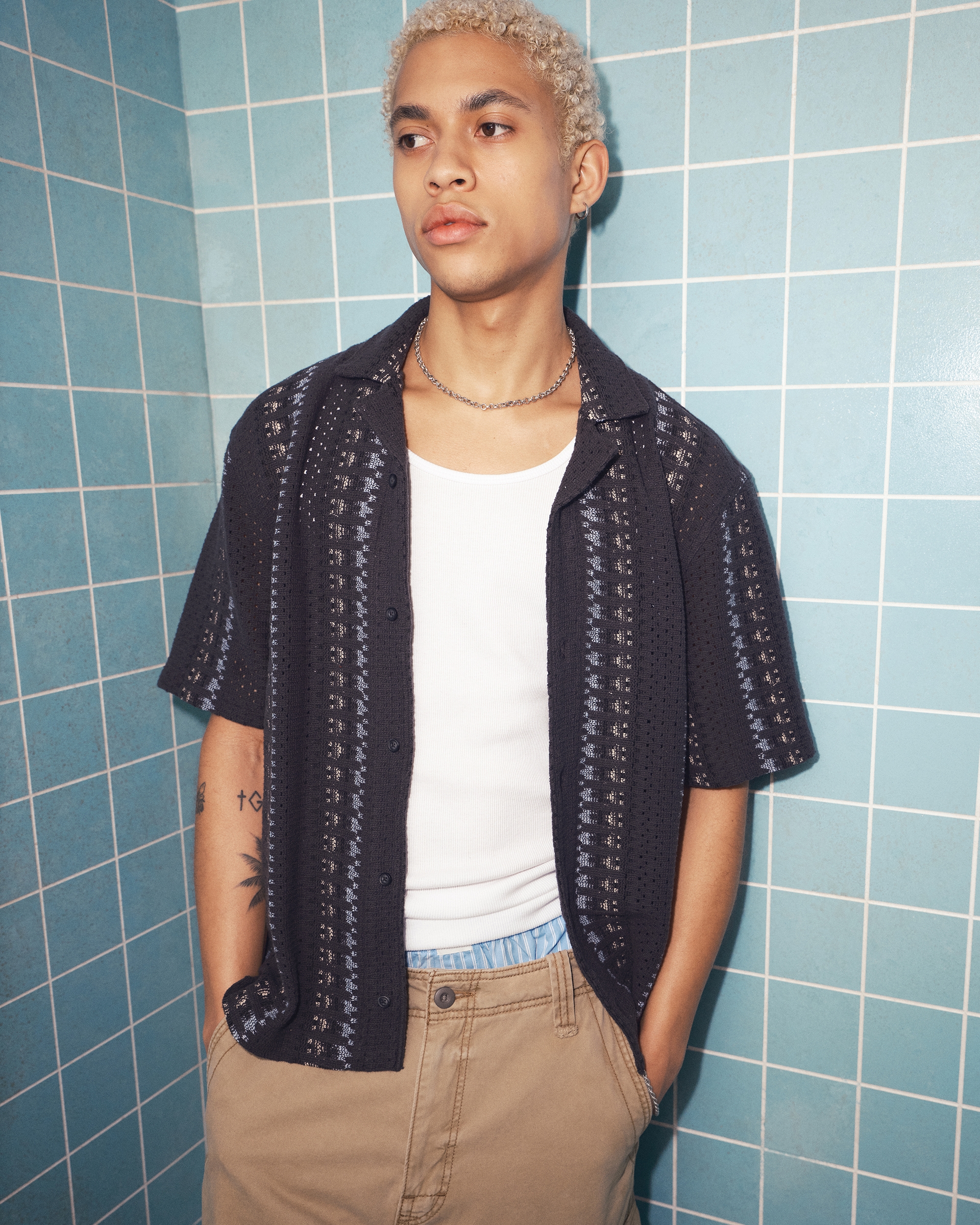 Boxy Short-Sleeve Crochet-Style Shirt